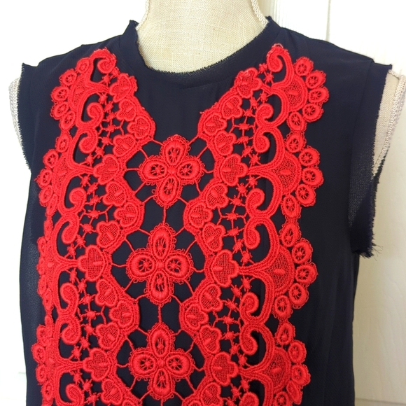 Nanette Lepore Embroidered Red and Blue Sleeveless Blouse - Picture 3 of 7